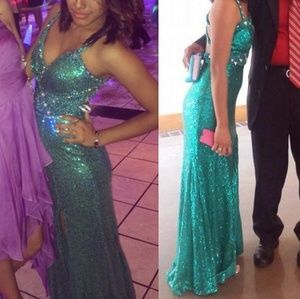 Turquoise sequin Prom dress